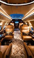 AI generated Interior of a luxury business jet airplane. Luxury travel. ai generative photo