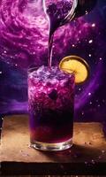 AI generated Purple cocktail with ice on a wooden table. Selective focus. ai generative photo