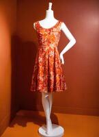 AI generated Fashionable evening orange summer dress on a mannequin. ai generative. ai generative photo