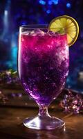 AI generated Purple cocktail with ice on a wooden table. Selective focus. ai generative photo