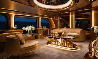 AI generated Interior of a luxury business jet airplane. Luxury travel. ai generative photo