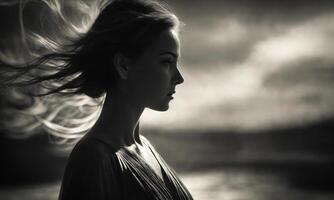 AI generated Blurry motion silhouette of a girl with long hair. ai generative photo