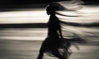 AI generated Blurry motion silhouette of a girl with long hair. ai generative photo