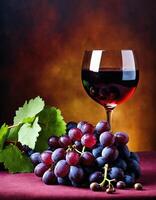 AI generated Red wine with grapes on a dark background. Selective focus. ai generative photo