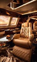 AI generated Interior of a luxury business jet airplane. Luxury travel. ai generative photo