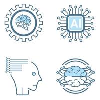 Four AI icon, smart AI and robotic and cloud computing network digital AI technology, vector illustration and artificial intelligence icon, symbols collection