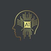 A gold head of AI icon, and premium symbol of AI. An elegrant on dark background. vector