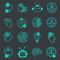 Artificial Intelligence Vector Line Icons Set. Face Recognition, Android, Humanoid Robot, Thinking Machine. Editable Stroke, technology  concepts