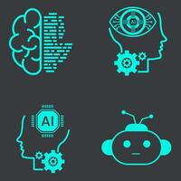 Collection Head and brain of technology icons, such as robot, digital, vr, ai, cyber and  Vector Line Icons vector clip art design vector illustration