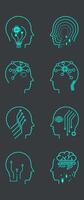 Set of Artificial intelligence line style. machine learning robot heads. Collection of Artificial intelligence icons vector