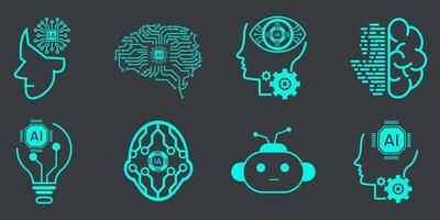 grupo de artificial inteligencia relacionado vector línea iconos contiene tal íconos como cara reconocimiento, y artificial inteligencia vector ilustración