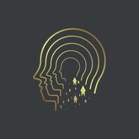 A gold head of AI icon, and premium symbol of AI. An elegrant on dark background. luxury technology vector element. artificial intelligence icon