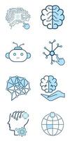 Artificial AI icons collection, isolated lined machine AI icon design, Set of technology brain, cybernetic, ai, head concepts and Groups of AI symbols, icons design vector