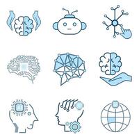 Set of AI symbols, icons Artificial AI icons collection, isolated lined machine AI icon, Set of brain, cybernetic, ai, head, technology  concepts vector