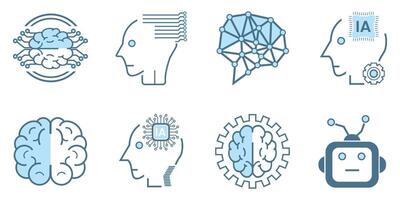 conjunto de artificial inteligencia icono, símbolos recopilación, aislado forrado máquina ai icono, inteligente ai y robótico conceptos diseño vector