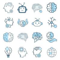 artificial inteligencia icono, símbolos recopilación, aislado forrado máquina ai icono, artificial inteligencia línea iconos conjunto de cerebro, cibernético, ai, cabeza, tecnología conceptos vector