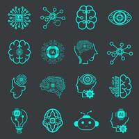 set of technology icon set, such as robot, digital, vr, ai, cyber and artificial Intelligence Vector Line Icons Set. Face Recognition, Android, Humanoid Robot, vector