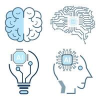 cuatro artificial inteligencia iconos, símbolos recopilación, aislado forrado máquina ai icono, artificial inteligencia línea íconos vector