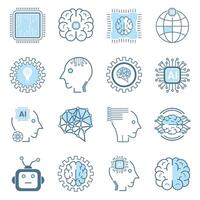 artificial inteligencia icono, símbolos recopilación, aislado forrado máquina ai icono, inteligente ai y robótico y nube informática red digital ai tecnología, vector ilustración