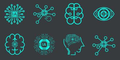 conjunto de artificial inteligencia relacionado vector línea iconos contiene tal íconos como cara reconocimiento, y artificial inteligencia vector línea íconos conjuntos