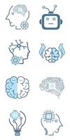 Artificial AI icons collection, isolated lined machine AI icon design, Set of technology brain, cybernetic, ai vectors