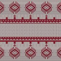 A traditional cotton Knitted seamless pattern. red Embroidery Pattern, Knitted Repeat Background, Vector Textile Templates