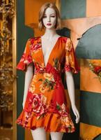 AI generated Fashionable evening orange summer dress on a mannequin. ai generative. ai generative photo