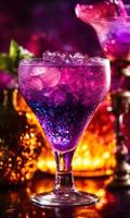 AI generated Purple cocktail with ice on a wooden table. Selective focus. ai generative photo