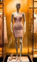 AI generated mini dress with low neckline on a mannequin. ai generative photo