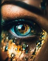 AI generated Close-up of beautiful female eye with broken glass effect. Fantasy image. ai generative photo