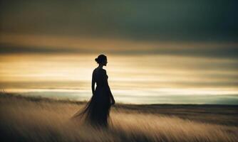 AI generated Blurry motion silhouette of a girl with long hair. ai generative photo