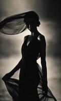 AI generated Blurry motion silhouette of a girl with long hair. ai generative photo