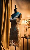 AI generated mini dress with low neckline on a mannequin. ai generative photo