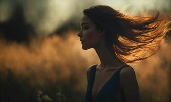 AI generated Blurry motion silhouette of a girl with long hair. ai generative photo