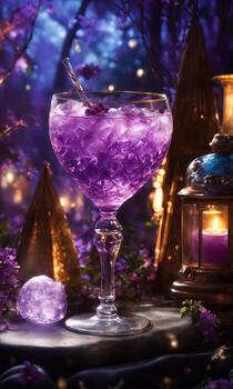 AI generated Purple cocktail with ice on a wooden table. Selective focus. ai generative photo