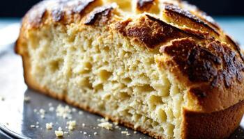 AI generated Freshly baked bread with sesame seeds on a wooden board. ai generative photo