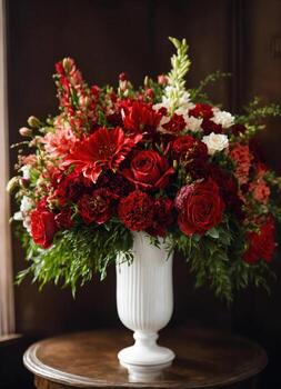 ai generado Boda ramo de flores con rojo y blanco peonías y rosas. ai generativo foto