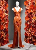 AI generated Fashionable evening orange summer dress on a mannequin. ai generative. ai generative photo