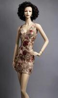 AI generated mini dress with low neckline on a mannequin. ai generative photo