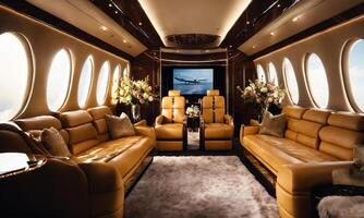 AI generated Interior of a luxury business jet airplane. Luxury travel. ai generative photo