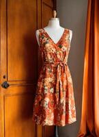 AI generated Fashionable evening orange summer dress on a mannequin. ai generative. ai generative photo