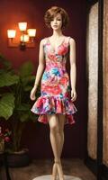 AI generated mini dress with low neckline on a mannequin. ai generative photo