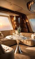 AI generated Interior of a luxury business jet airplane. Luxury travel. ai generative photo