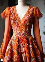 AI generated Fashionable evening orange summer dress on a mannequin. ai generative. ai generative photo