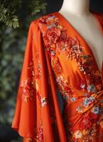 AI generated Fashionable evening orange summer dress on a mannequin. ai generative. ai generative photo