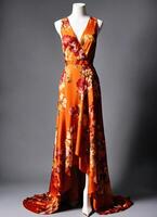 AI generated Fashionable evening orange summer dress on a mannequin. ai generative. ai generative photo