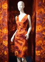 AI generated Fashionable evening orange summer dress on a mannequin. ai generative. ai generative photo
