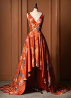 AI generated Fashionable evening orange summer dress on a mannequin. ai generative. ai generative photo