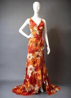 AI generated Fashionable evening orange summer dress on a mannequin. ai generative. ai generative photo