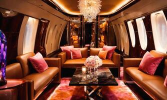 AI generated Interior of a luxury business jet airplane. Luxury travel. ai generative photo